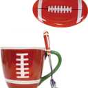 Football Mug Coffee Novelty Ceramic Mug & Cute Football Themed Spoon & Coaster Tray Dish, Great Football Sports Gifts Idea, For Men, Women, Great for Holidays, Birthdays, Fathers Day Etc.