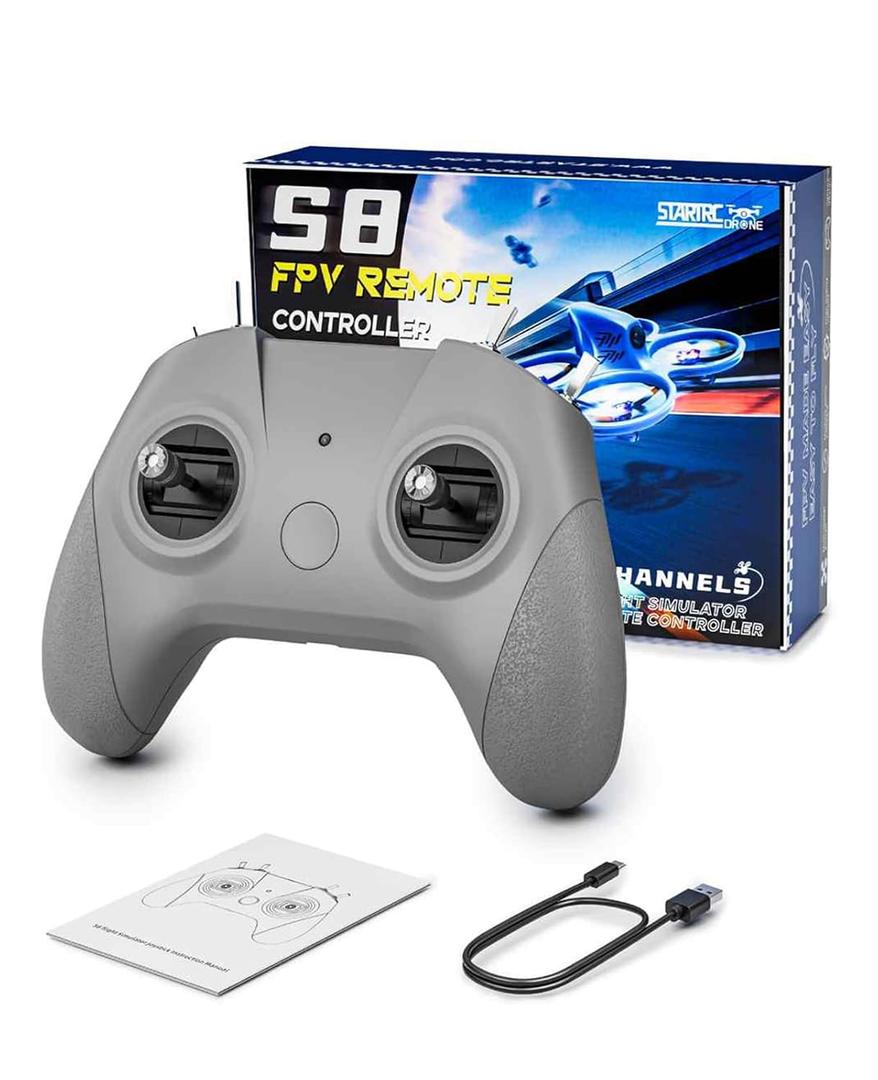 FLYDrone S8 Pro Drone Simulator Controller for FPV Beginner Pilots Training, 8 Channel Metal Joystick, Supports for DJI Virtual Flight/DRL/Uncrashed/Liftoff/DCL/VelociDrone/ Aerofly RC 10/RealFlight/Phoenix RC , Mode 2 (Grey)
