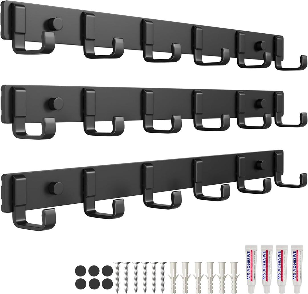 Wall mountde Coat Rack(3-Pack) 6 Hanging Hooks Entryway Bedroom Bathroom Kitchen for Coat Hooks,Glue Installation Does Not Require Drilling