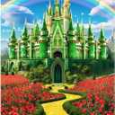 Yriujul 5x7ft Polyester Green Castle Backdrop Yellow Brick Road Rainbow Sky Photography Background Floral Banner Party Decorations Photo Props
