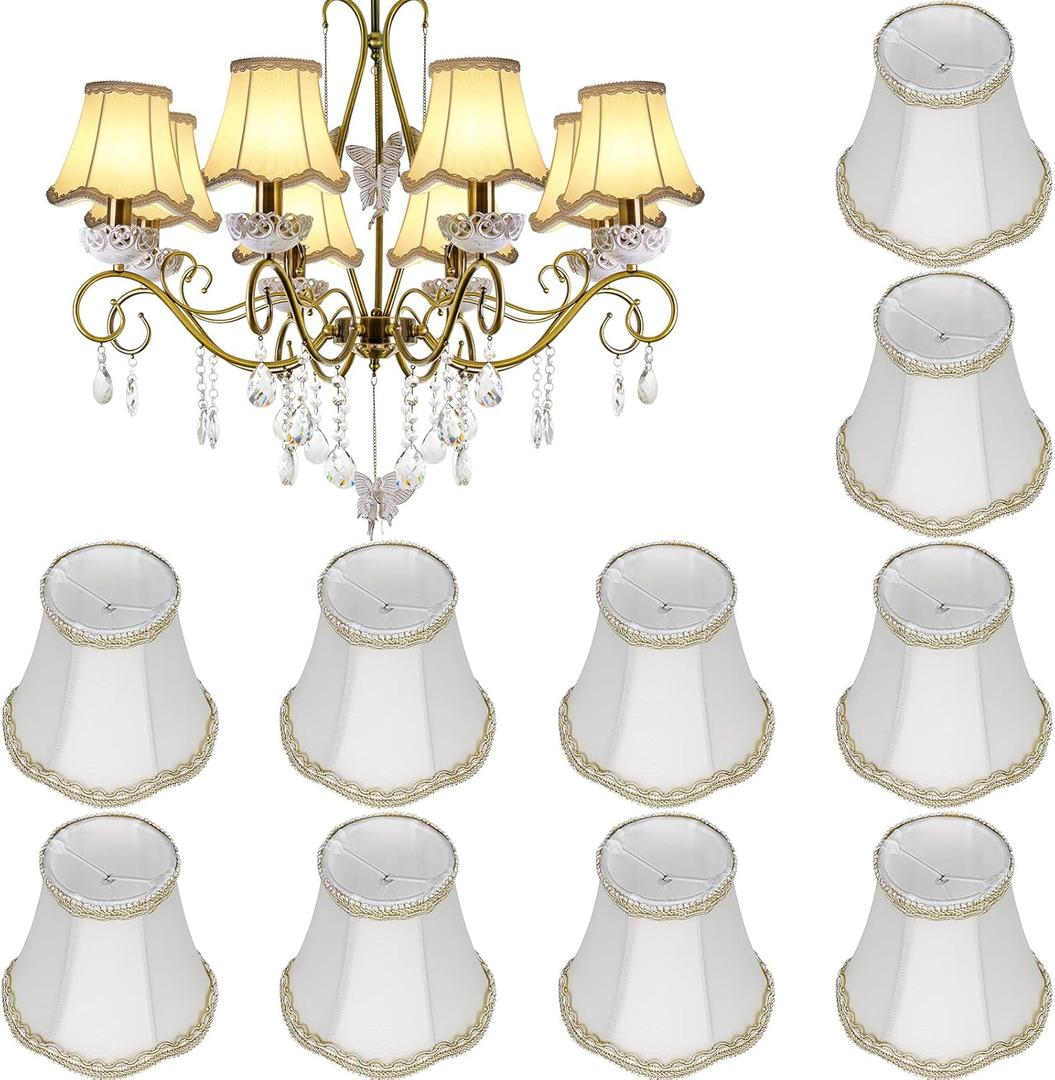Riakrum 10 Pcs Shades for Chandeliers European Small Lamp Shade Chandelier Clip on Fabric Drum Lamp Mini Rustic Light Cover for Table Candle Wall Light Replacement, 3.1 x 5.5 x 4.7 Inch(Beige)
