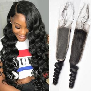 Brazilian Loose Wave 2x6 Lace Closure 100% Unprocessed Human Virgin Hair Pre Plucked Loose Deep Wave Pre-Plucked Hairline Frontal Closure Natural Black With Baby Hair (10inch, 2x6 loose wave closure)
