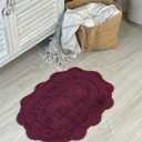Chardin home Burgundy Crochet Bathrug, 100% Cotton Oval bathmat with artisanally Handcrafted Crochet Border, 17x24 Inch Oval tubmat, Small Rug, Perfect for Half Baths, Powder Rooms, bathrooms