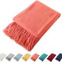 Homiest Decorative Knitted Throw Blanket with Fringe Soft & Cozy Tassel Blanket for Couch Sofa Bed (Orange,50x60)