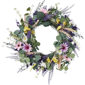 Spring Summer Wreaths for Front Door,20 Inch Artificial Purple Lavender Daisy Wreaths, for Indoors Outdoor Wall Farmhouse Porch Holiday Decor