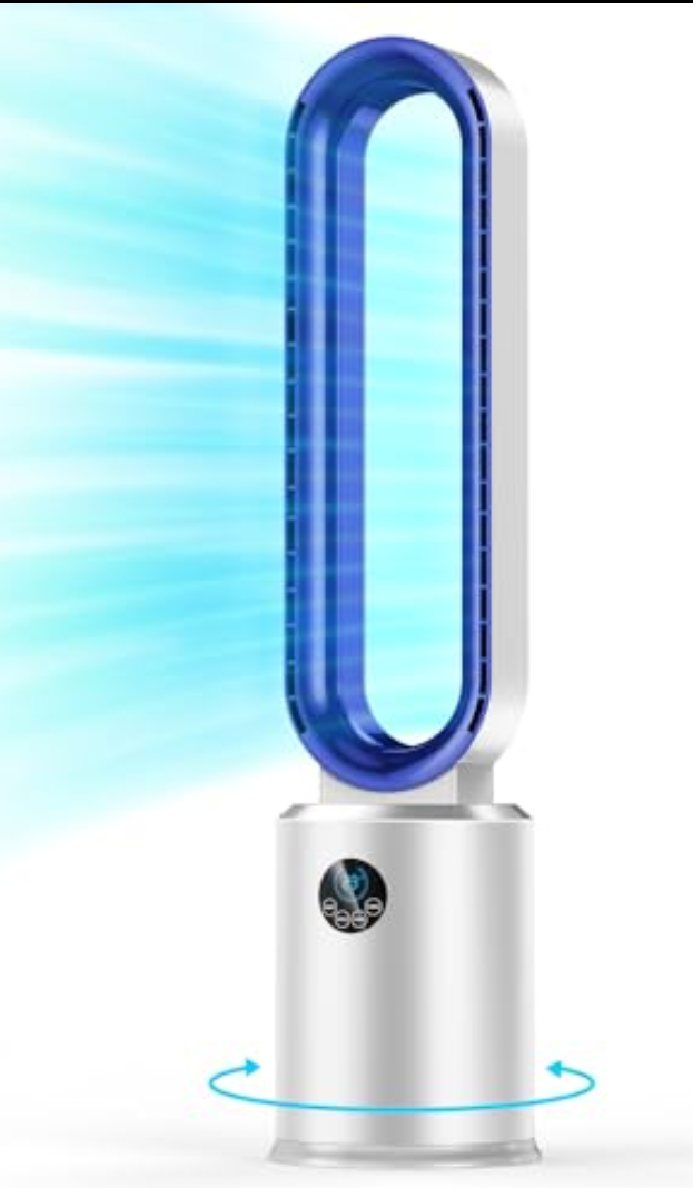 Bladeless Tower Fan, 38" Quiet Tower Fan, 24 Speeds, 12H Timer, 60° Swing, LED Display with Auto Off, Easy to Clean, Portable Low Noise Standing Fan Powerful Floor Fan for Home, Office