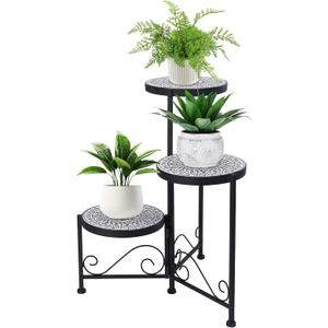 3 Tier Mosaic Plant Stand Foldable Corner Shelf for Indoor Outdoor Tall Plant Holder Display Rack for Patio Balcony Living Room Garden Decor