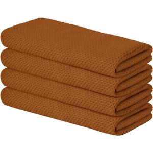 Artoid Mode 100% Cotton Caramel Waffle Weave Kitchen Dish Cloths, 13x28 Inch Ultra Soft Absorbent Quick Drying Kitchen Dish Towels Set of 4