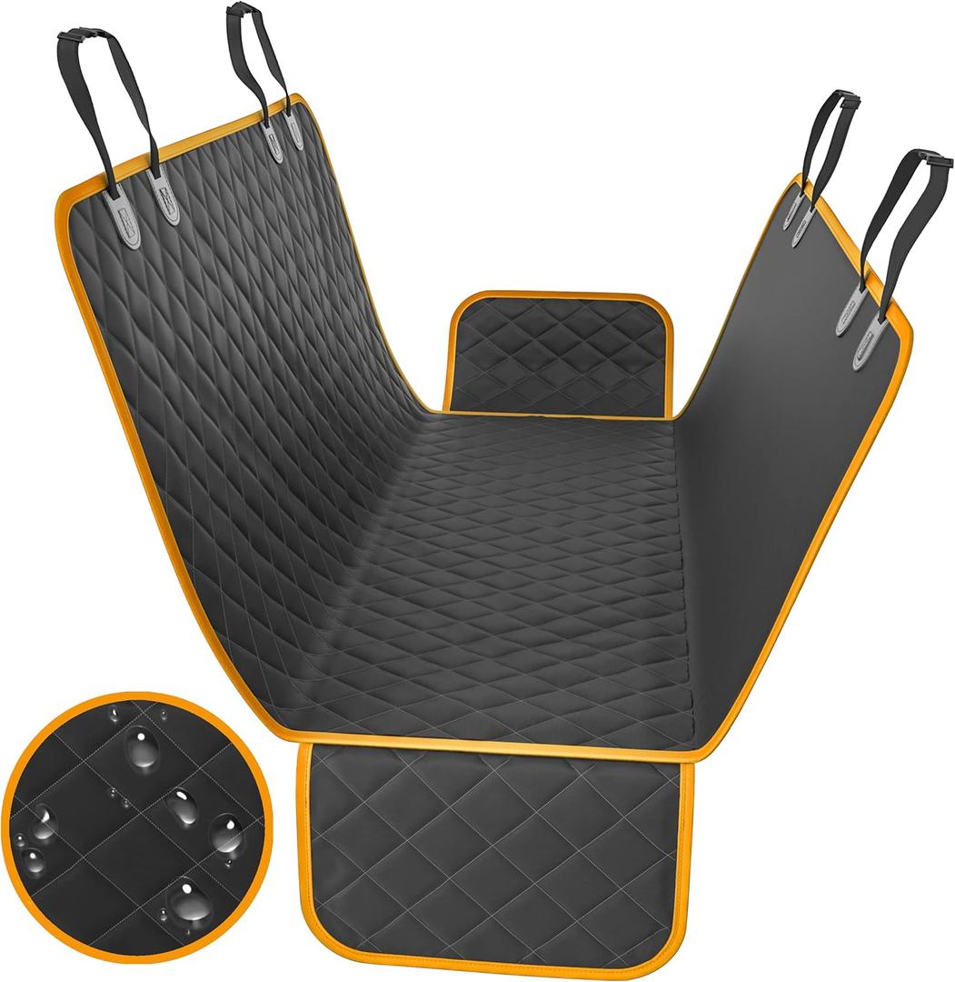 Active Pets Dog Car Seat Cover for Back Seat - Waterproof Pet Back Seat Cover for Trucks, Sedans & SUVs - Use with Chom Chom Roller Pet Hair Remover, Orange XL