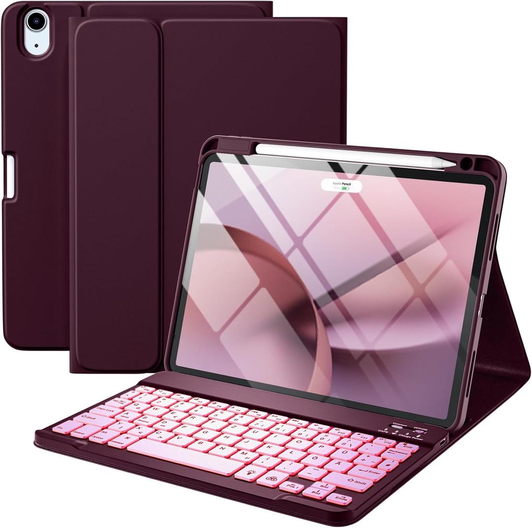 Harvopu Compatible for iPad Air 11 Inch/Air 5th 4th Generation Case with Keyboard  Folio Keyboard Cover with Pencil Holder for iPad Air 11inch M4/M3/M2 (2026/2025/2024), Air 5/Air 4 (Mulberry)