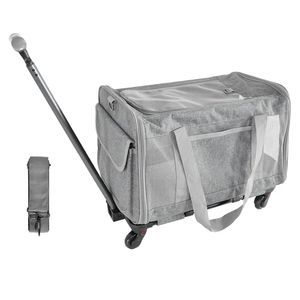 ALSTON Pet Rolling Travel Carrier Rolling Luggage Trolley Case for Pet up to 7.5kg with Handle Four Wheels Shoulder Strap and Cushion for Cat Dog Grey