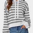 PRETTYGARDEN Hoodies for Women Fall Fashion 2026 Striped Pullover Sweaters Casual Long Sleeve Tops Winter Clothing (Striped Grey White,Medium)