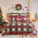  Christmas Duvet Cover Twin Size Red Green White Plaid Xmas Holiday Pattern Design, Soft Microfiber Duvet Cover with Zipper Closure