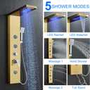 5-in-1 LED Shower Tower, Gold Stainless Steel Rainfall & Waterfall