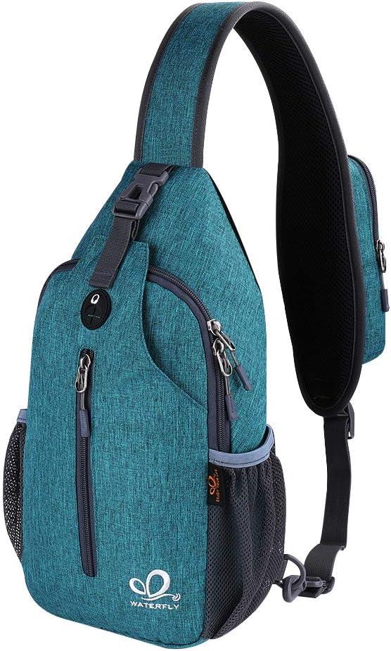 WATERFLY Crossbody Sling Backpack Sling Bag Travel Hiking Chest Bags Daypack (Teal blue) (Small)