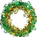 LOAVER 75 Ft St. Patrick's Day Shamrock Wire Wreath Tinsel Garland,3 Rolls Hollowed Metallic Twist Garland Irish Festive Clover Wreath for St. Patrick's Day Party Wall Crafts Decoration(Green & Gold)