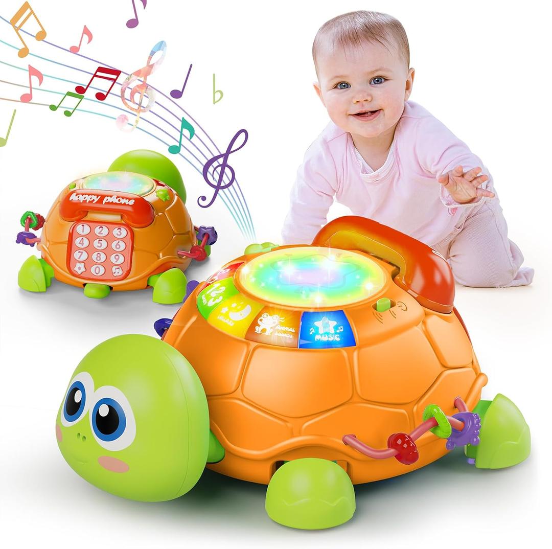 Letapapa Baby Toys 6 to 12 Months, Musical Turtle Baby Toys for 12-18 Months, Crawling Toy with Light & Sound, Educational Toy Birthday Gift for Baby Infant 3-6 7 8 9 10 Months 1 2 Year Old Toddlers (Orange)