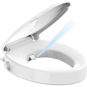 Raised Toilet Seat Elongated 18.5" with Bidet  Soft Close, Dual Self-Cleaning Nozzles, Quick Release & Connect, Sturdy PP, Won't Loosen, Ideal for Seniors, Elderly & Limited Mobility, White