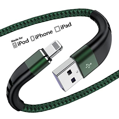 Essri 2Pack for iPhone Charger Cord 1FT, Lighting Cable 1 Feet to USB Charging Cable, Nylon Braided Charging Cord 1 Foot Compatible with iPhone 14 13 12 11 X XS XR 15 Pad-Green