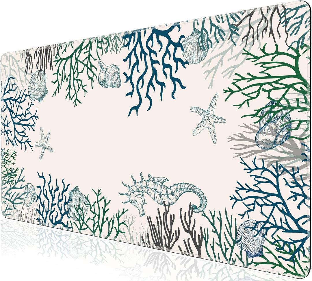 L-SPOUTTO Coral Desk Mat for Keyboard and Mouse,XXL Large Mouse Pad Non-Slip Keyboard Pad Waterproof Desktop Mat for Laptop Computer Work Game Home Office-Ocean Coral