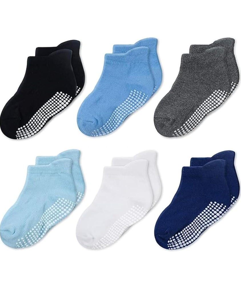 CozyWay Baby & Toddler Socks with Grippers Non Slip Ankle Grip Socks For Boys and Girls Babies - Comfy Soft Cotton - 6 Pack