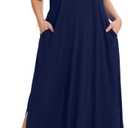 Plus Size Dresses for Women Summer V Neck Cold Shoulder Short Sleeve Split Long Beach Dresses with Pockets 2XL
