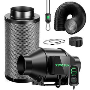 VIVOSUN Smart Air Filtration G4 Kit 4", AeroZesh G4 Inline Duct Fan with E12 Speed Controller, Carbon Filter & 8' Ducting, Cooling & Ventilation System for Grow Tents, Indoor Gardening, Hydroponics (Black+Green Blades)
