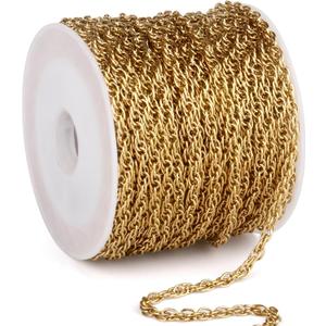 33 Feet 18K Gold PVD Plated Twisted Cable Link Chains Roll, 2.5mm Width 304 Stainless Steel Gold Double Links Rope Chain Bulk Spool for Jewelry Making DIY Craft