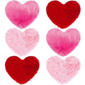 6 Pcs Valentine's Day Heart Shaped Rug for Bedroom Fluffy Faux Fur Rugs Shaggy Floor Mat Valentines Day Bathroom Decor Non Slip Bath Mat 13 x 16 Inch Small Red Pink Doormat for Classroom Home