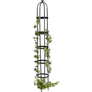 Evergreen Metal Garden Obelisk Trellis for Climbing Plants Outdoor Black | 7 Feet Adjustable | Indoor Plant Trellis for Potted Plants & Heavy Vines | Floral Pattern Arch Trellis