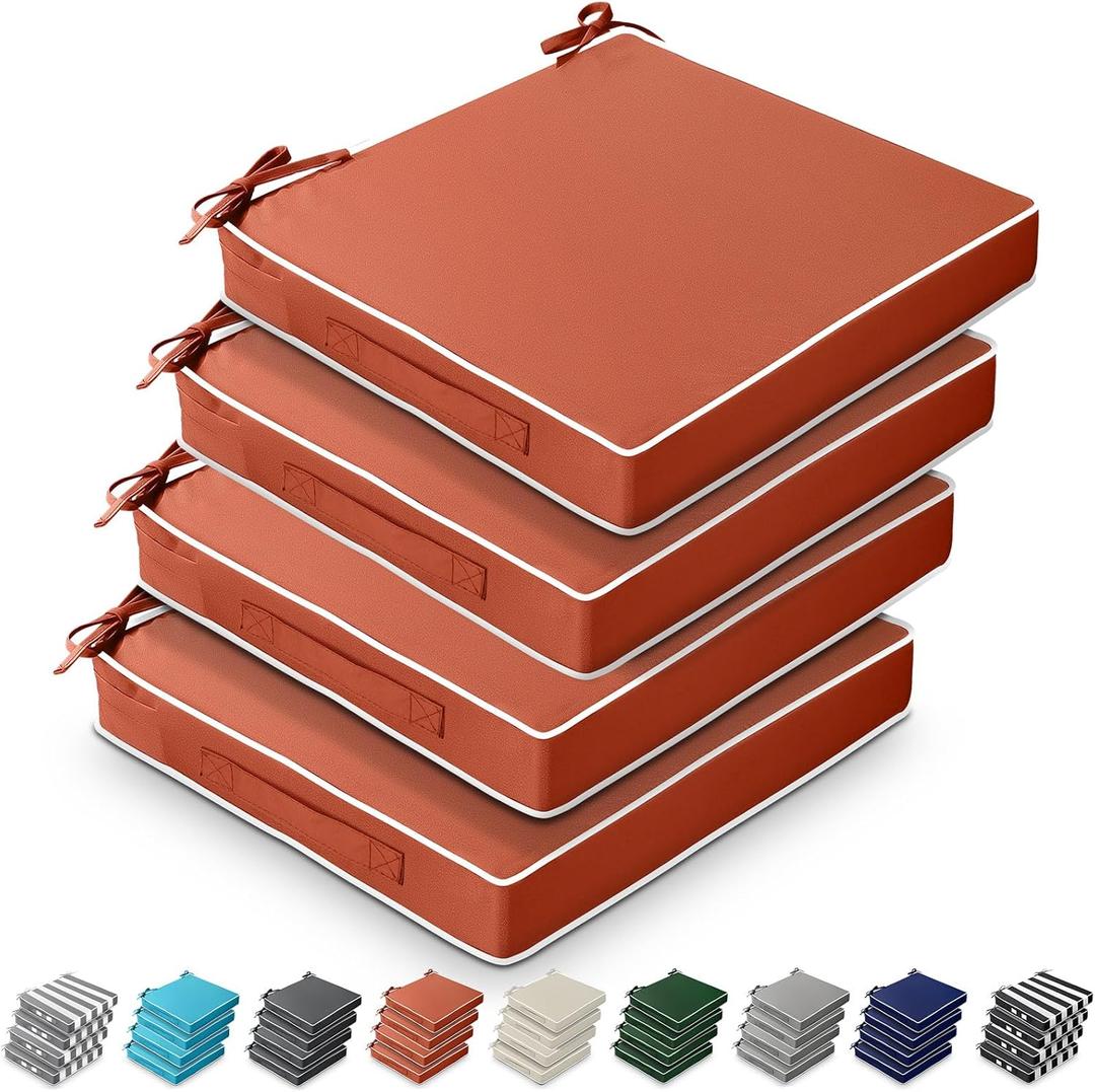 Leinuosen 4 Pcs Patio Cushion Covers, 19'' x 19'' x 3'' Waterproof Cushion Replacement for Furniture Sofa Couch Slip Covers with Adjustable Ties Portable Handle, Cover Only(Spice) Leinuosen 4 Pcs Patio Cushion Covers, 19'' x 19'' x 3'' Waterproof Cushion Replacement for Furniture Sofa Couch Slip Covers with Adjustable Ties Portable Handle, Cover Only(Spice)