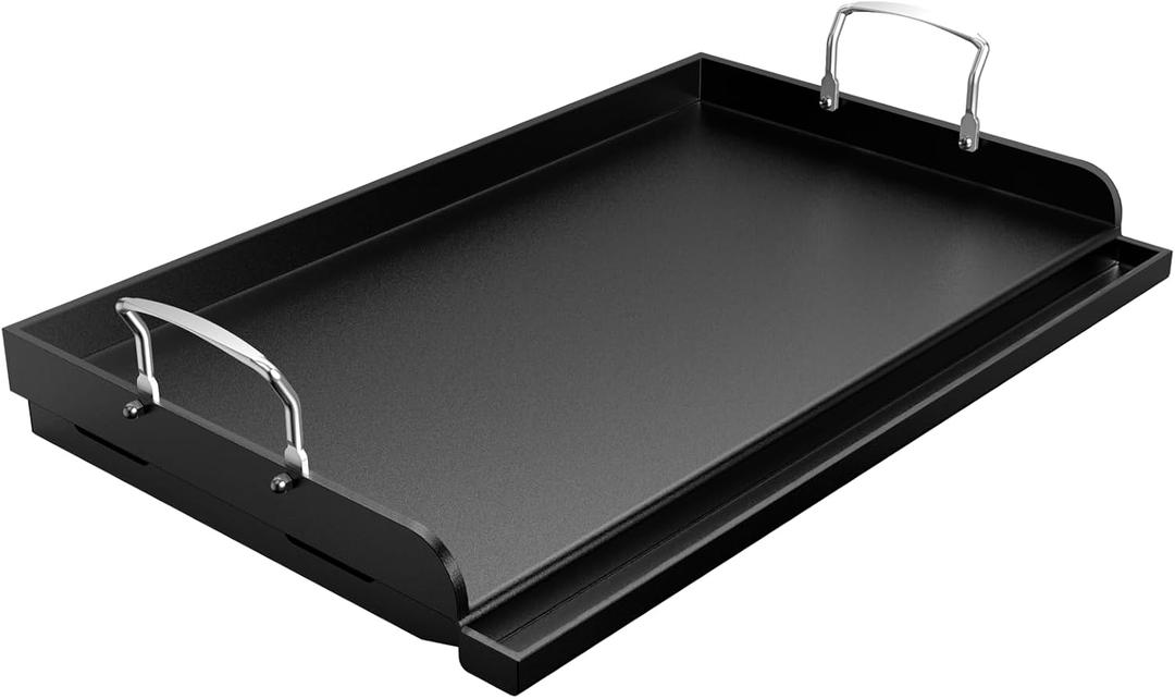 Uniflasy Nonstick Griddle for Gas Grill, Cast Iron Griddle for Outdoor Gas & Charcoal Grills, 25" x16" Nonstick Coating FlatTop Insert Cooking Pan for Weber Charbroil Camp Chef Grill