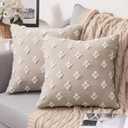 MIULEE Set of 2 Decorative Throw Pillow Covers Rhombic Jacquard Pillowcase Spring Soft Square Cushion Case for Couch Sofa Bed Bedroom Living Room, 16x16 Inch, Beige