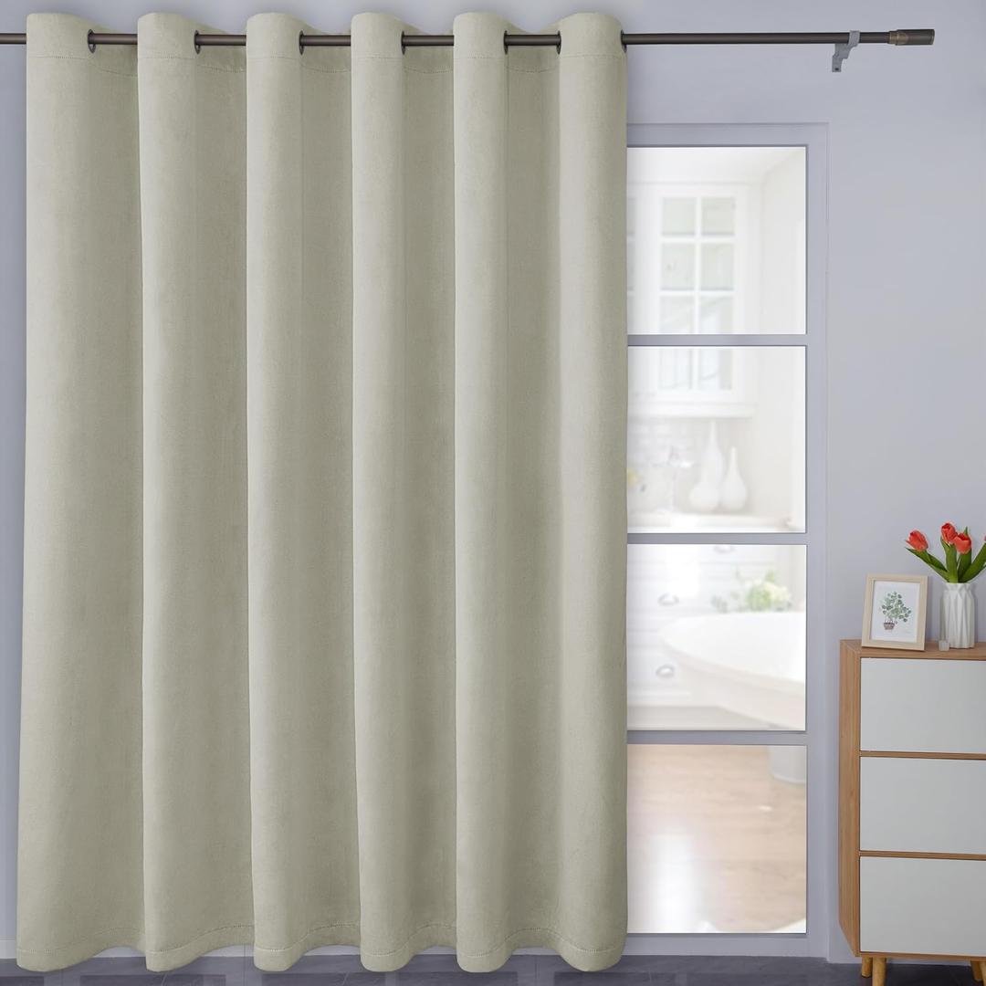 Easy-Going Linen Textured Blackout Curtain 100x84 Inch Extra Wide Patio Sliding Door Curtain for Bedroom, Living Room (1 Panel, Beige)