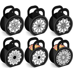 CHUNNIN 24Pcs Race Car Wheels Party Gift Boxes for Race Car Party Decorations Car Wheels Shaped Treat Boxes Racing Car Birthday Party Candy Boxes with Handle for Birthday Baby Shower Party Supplies