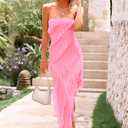 PRETTYGARDEN Summer Wedding Guest Dresses for Women 2026 Spring Cocktail Prom Graduation Bodycon Backless Elegant Midi Dress (Pink, XL)