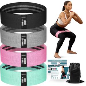 Resistance Bands for Working Out with Guide, 4 Workout Bands for Women & Men, Fabric Exercise Bands for Legs, Hip, Glute, Butt, Booty Bands Set for Yoga, Pilates, Strength (Green, Pink, Gray, Black)