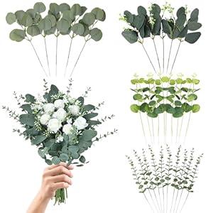 N MAGEAN Eucalyptus Leaves Stems 30 PCS, 4 Kinds Mixed Artificial Greenery Stems for Wedding Decor Vase Floral Arrangement Centerpiece