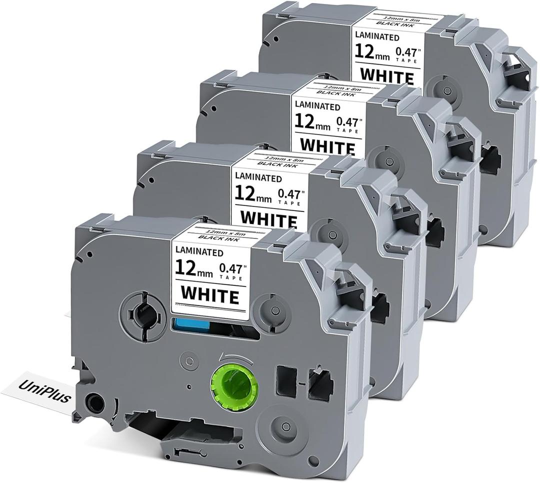 Tz Tape 12mm 0.47 Inch Laminated White TZe-231 TZe231 Label Tape Replace for Brother P Touch Label Maker Refills Compatible for PT-D210 H110 PT-D220 PT-1280 1290 PT-1880, Black on White, 4 Pack