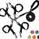 4 Way Dog Leash,No Tangle for Four Dogs, 3 in 1 Dog Leash with 360 Swivel, Shock Absorbing, Reflective Threads Comfort Foam Handle, Ideal for Small Dogs and Dog Training (Black, 4 Way)