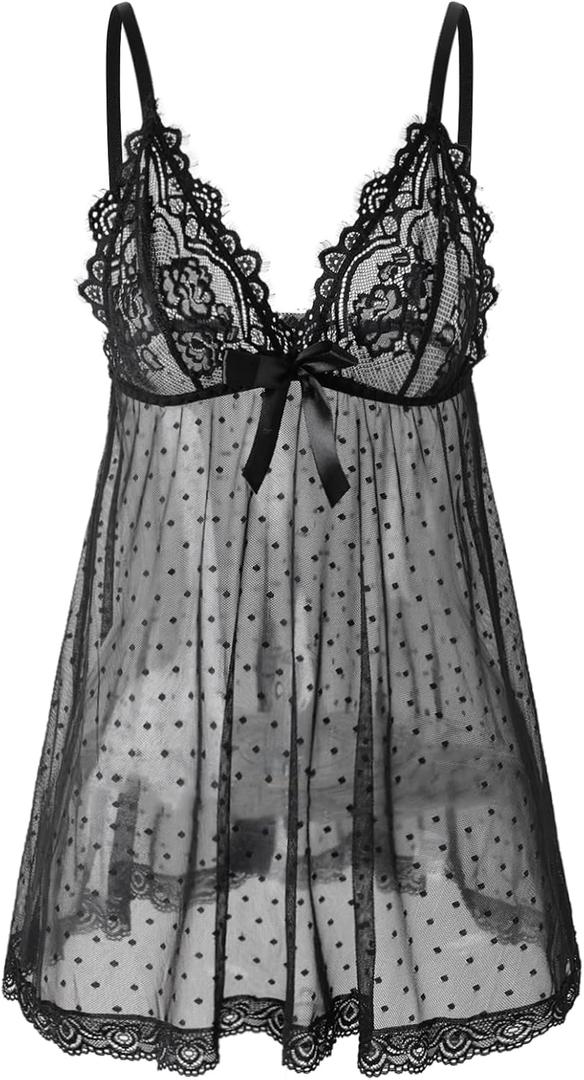 Sexy lingerie Lace Babydoll Chemise, Black, Women's Sleepwear S-5XL (XX-Large)
