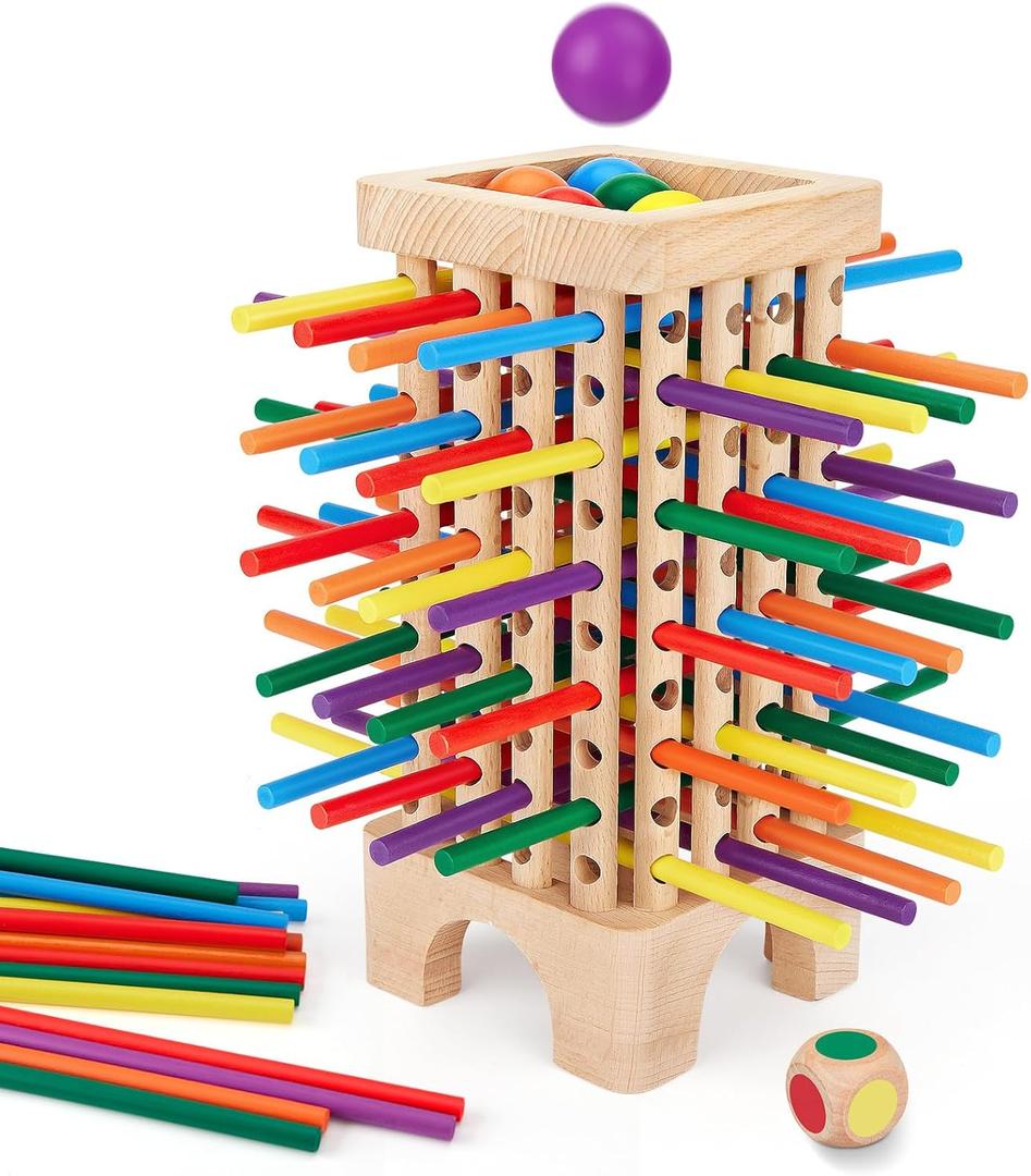 Montessori Game Wooden Board Game, 42 Colorful Wooden Sticks Dice Game Math Educational Toys for 3 4 5 6 Years Old, Fine Motor Skills Toys & Counting Toy Family Game Travel Toys Gifts for Kids