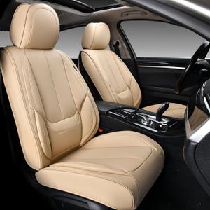 Coverado Front Seat Covers, 2 Pieces Universal Seat Covers for Cars, Waterproof Nappa Leather Sideless Auto Seat Protectors, Car Seat Cushions Universal Fit for Most Sedans SUV Pick-up Truck Beige (FrontPair&Side-exposed, Beige)