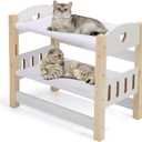 Cat Hammock Beds, 2 Layers Elevated Cat Beds for Indoor Cats, Sturdy Pine Wooden Furniture for Puppy Small Pets, Raised Cat Bed with Soft Plush Sheets for Better Sleep, Love Pattern, 22" L x 12.6" D