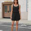 PRETTYGARDEN Rompers For Women Sleeveless Drawstring Waistband One Piece Short Jumpsuit Summer Casual Outfits With Pockets (Black, L)