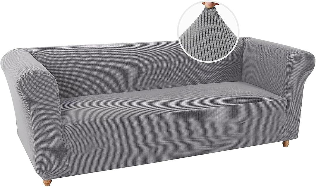Stretch Sofa Armchair Slipcover Soft Non Slip Couch Cover for Living Room Tuxedo Sofa Cover Furniture Protector Sofa Bed Slipcover (3 Seater, Dove)