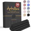 Artellius Wax Seal Sticks - 30-Pack 4-Inch x 0.3-Inch Black - Use with Glue Guns & Candles - Bulk Craft Sticks for Wax Seal Stamps & Envelopes