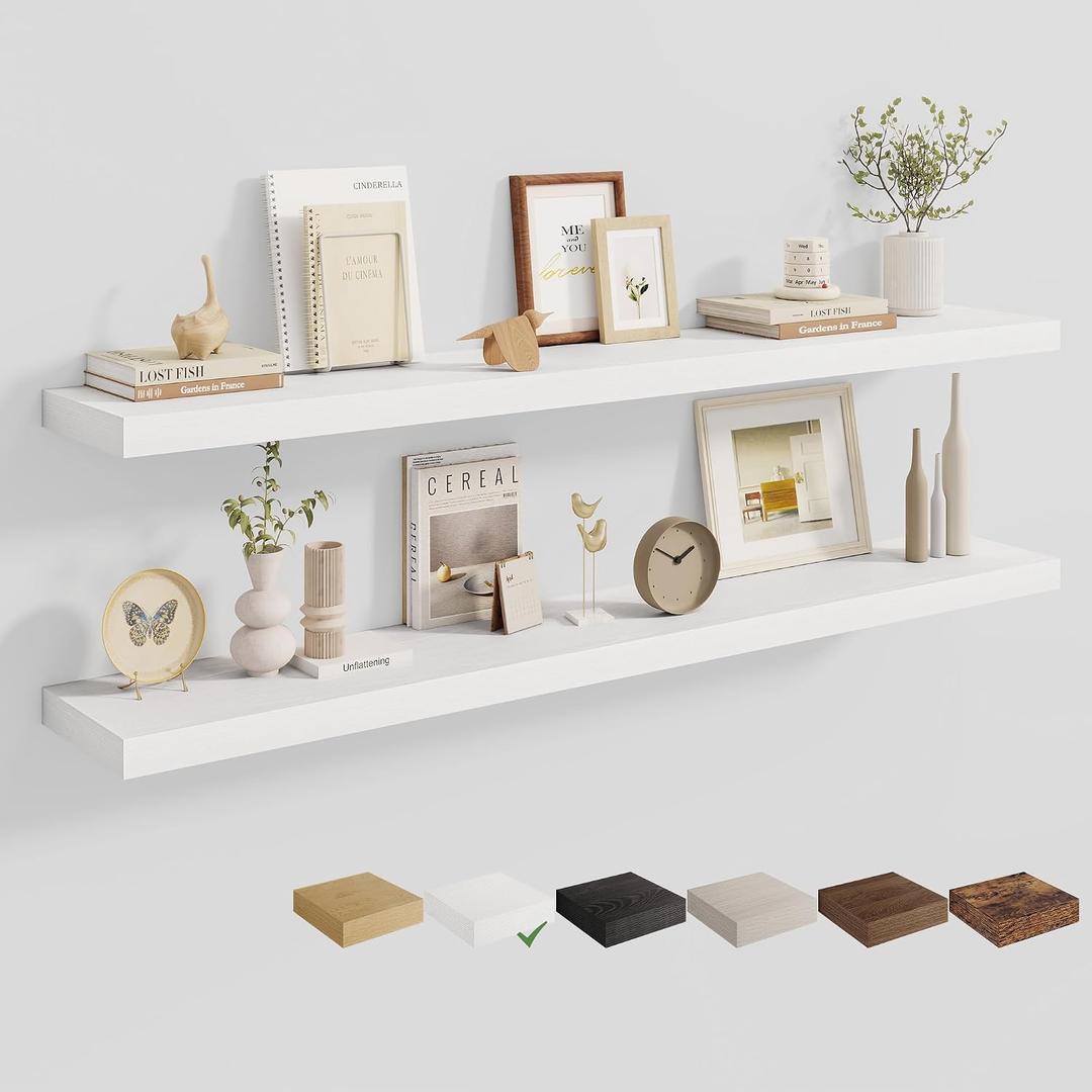 Dreamland 55 Inches Wall Mounted Wood Floating Shelves, White, 2 Pack