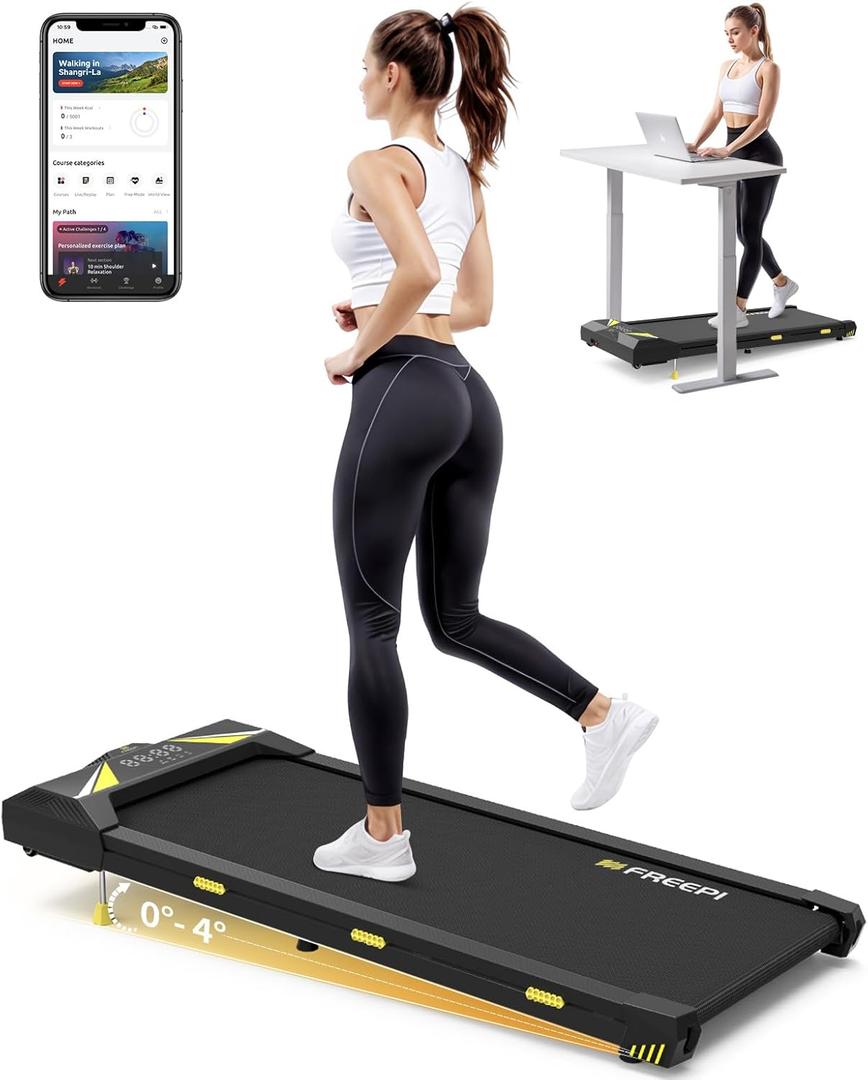 Freepi Walking Pad with Incline, 4 in 1 Portable Treadmill, Under Desk Treadmill for Home Office, with Remote Control, APP