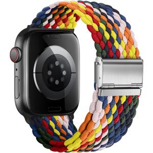 Nepfaivy Compatible with Apple Watch Band - 38mm 40mm 41mm 42mm, Braided Stretchy Sport Band for Apple Watch Series 10 9 Ultra 8 7 6 5 4 3 2 1 SE Women Men Nylon Fabric Elastic Green Strap for iWatch (Hot Pink)